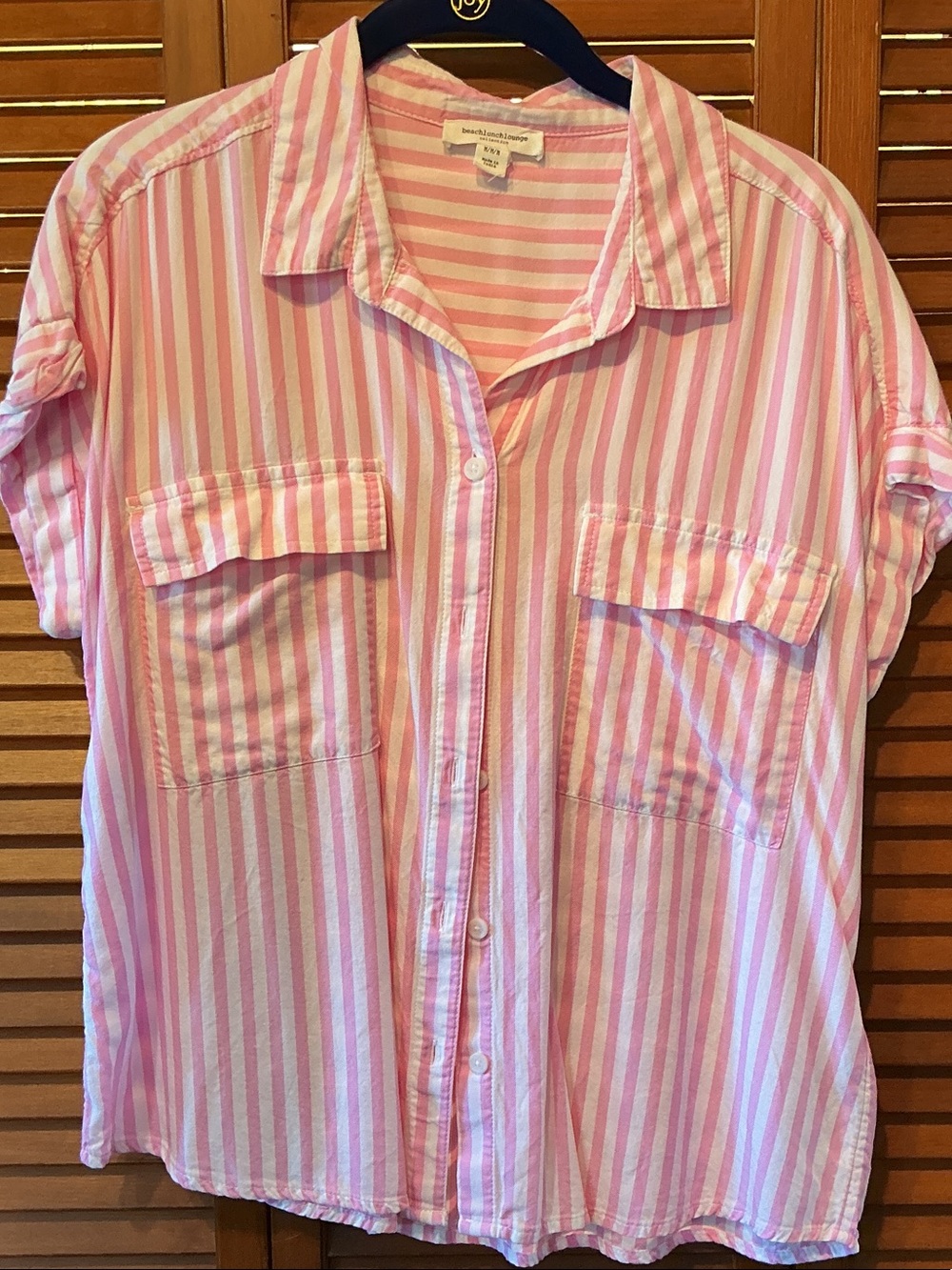 beachlunchlounge Pink and White Striped Button Down Shirt